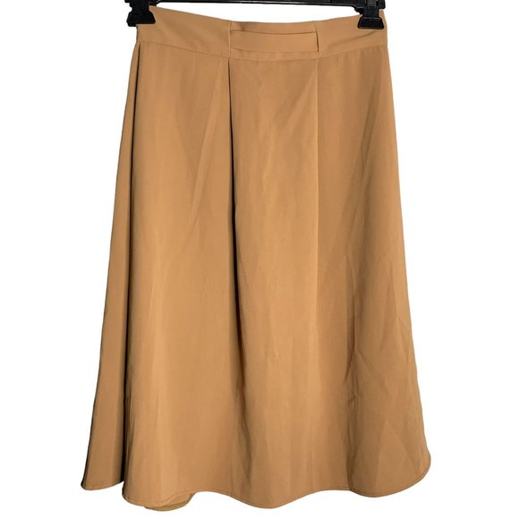 Bless Pleated Midi Swing Skirt M Camel Brown Belted Waist Zip Korean Fashion - Picture 3 of 5